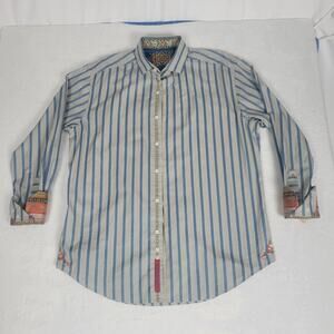 Robert Graham Button Up Men's Large Stripped Blue LS